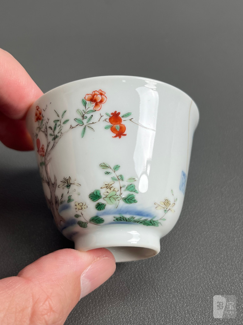 清雍正  五彩五月石榴花神杯 - 图6